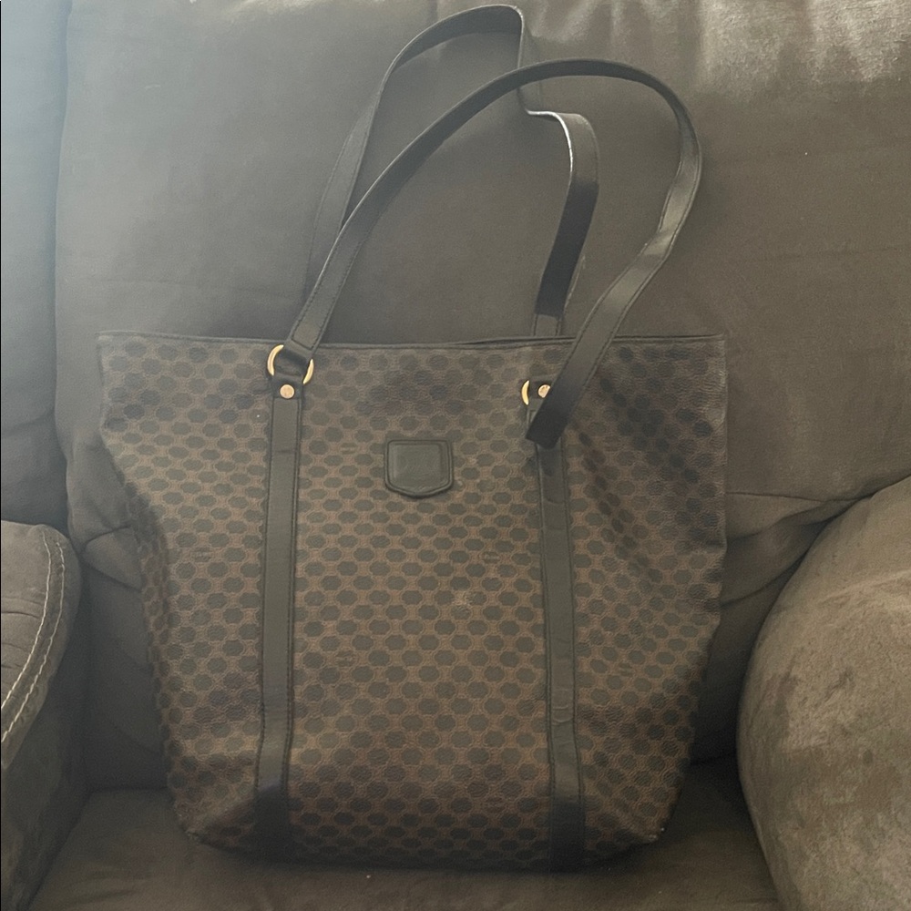 Celine Elegant Black and Brown Tote Bag Very minor corner wear in pictures